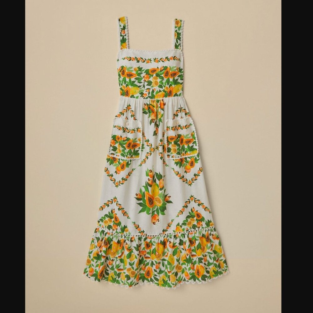 NWT FARM Rio Off-White Papaya Salad Scarf Lenzing Ecovero Euroflax Maxi Dress